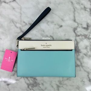 Kate Spade Staci Colorblock Leather Medium Wristlet Wallet In Poolside
